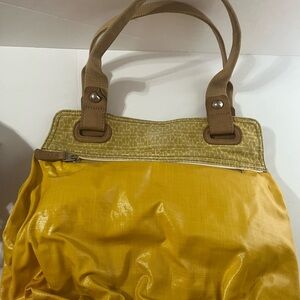 Fossil Yellow and Tan Tote Bags with Structured Design